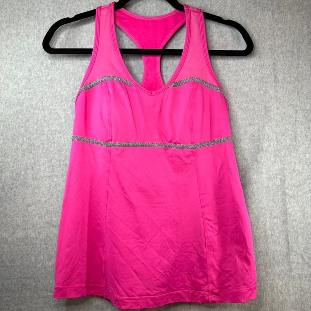 Lululemon Tank Top Pink Racerback Built in Bra with Pads Gray Seam Detail